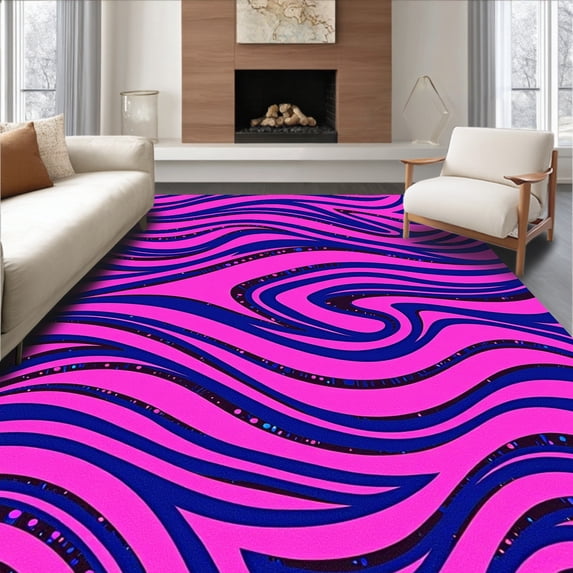 ODIKA 8'x10' Machine Washable Non-Slip Area Rug, Glamorous Sequin Wave with Lustrous Ripple Effects High Traffic Rug, Pink, 604031