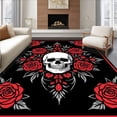 thumbnail image 1 of ODIKA 8'x10' Machine Washable Non-Slip Area Rug, Gothic Rose Skull Garden Decorative Floor Covering High Traffic Rug with Pad, Red, 719582, 1 of 8