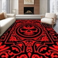 thumbnail image 1 of ODIKA 8'x10' Machine Washable Non-Slip Area Rug, Gothic Skull Crossbones Pirate Bath with Dark Mystical Design High Traffic Rug, Red, 702759, 1 of 7