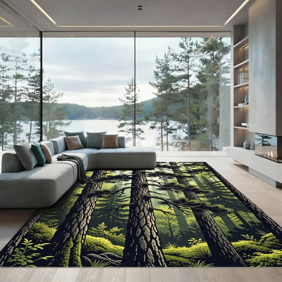 ODIKA 8'x10' Machine Washable Non-Slip Area Rug, Graphic Dark Green High Traffic Rug, Green, 953925