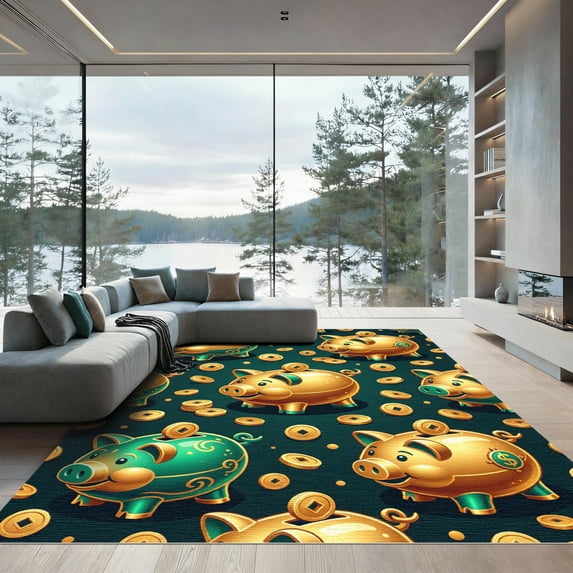 ODIKA 8'x10' Machine Washable Non-Slip Area Rug, Graphic Gold High Traffic Rug, Gold, 1006633