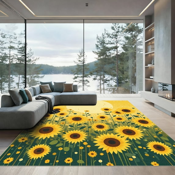 ODIKA 8'x10' Machine Washable Non-Slip Area Rug, Graphic Yellow High Traffic Rug with Pad, Yellow, 1058481