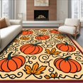 thumbnail image 1 of ODIKA 8'x10' Machine Washable Non-Slip Area Rug, Harvest Pumpkin Vine Welcome with Autumn Leaves Swirl Design High Traffic Rug, Orange, 602185, 1 of 7