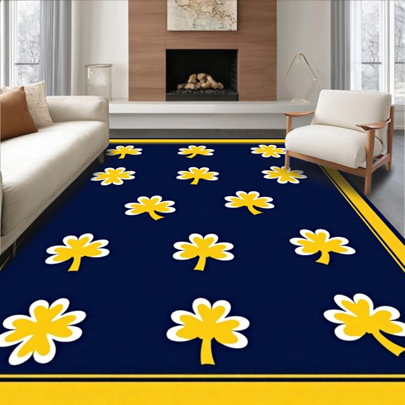 ODIKA 8x10 Machine Washable Non-Slip Area Rug, Heritage Gridiron Memorabilia Collector Entrance Display High Traffic Rug, Blue, 674277