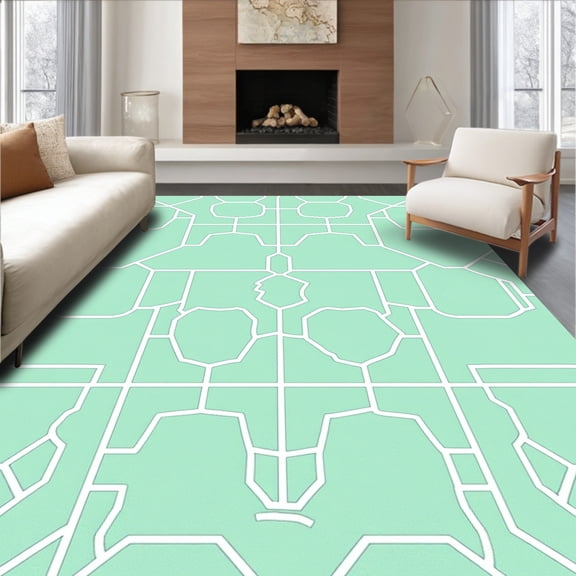 ODIKA 8'x10' Machine Washable Non-Slip Area Rug, Hexagonal Honeycomb Network with Contemporary Grid High Traffic Rug, Green, 489630