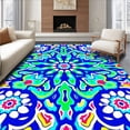 thumbnail image 1 of ODIKA 8'x10' Machine Washable Non-Slip Area Rug, Hippie Picnic with Kaleidoscope Flower Power Artwork High Traffic Rug, Blue, 707969, 1 of 7