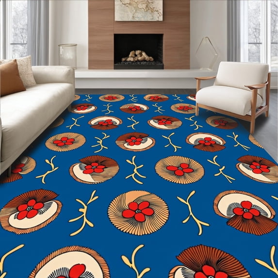 ODIKA 8'x10' Machine Washable Non-Slip Area Rug, Holiday Berry Intertwined with Spruce Cones and Twisted Vines High Traffic Rug, Blue, 731904