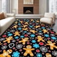 thumbnail image 1 of ODIKA 8'x10' Machine Washable Non-Slip Area Rug, Holiday Cookie Wonderland Featuring Gingerbread Characters and Snowflake Motifs High Traffic Rug with Pad, Black, 632538, 1 of 8