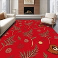 thumbnail image 1 of ODIKA 8'x10' Machine Washable Non-Slip Area Rug, Holiday Forest Creature Design Featuring Sloth and Evergreen Motifs High Traffic Rug with Pad, Red, 633460, 1 of 8