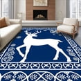 thumbnail image 1 of ODIKA 8'x10' Machine Washable Non-Slip Area Rug, Holiday Reindeer with Interlocking Snow Motifs High Traffic Rug, Blue, 645105, 1 of 7