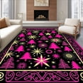 thumbnail image 1 of ODIKA 8'x10' Machine Washable Non-Slip Area Rug, Holiday Sparkle Conifer Motif Duo with Bottom High Traffic Rug with Pad, Black, 621288, 1 of 8