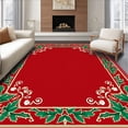 thumbnail image 1 of ODIKA 8'x10' Machine Washable Non-Slip Area Rug, Holly Berry Vine Scroll Traditional Christmas Floor High Traffic Rug with Pad, Red, 615339, 1 of 8