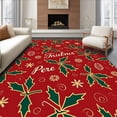 thumbnail image 1 of ODIKA 8'x10' Machine Washable Non-Slip Area Rug, Holly Pinecone with Snowflake Accents and Festive High Traffic Rug with Pad, Red, 623648, 1 of 8