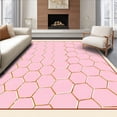 thumbnail image 1 of ODIKA 8'x10' Machine Washable Non-Slip Area Rug, Honeycomb Hexagon Interlocking Design Plush Surface Covering High Traffic Rug with Pad, Pink, 590006, 1 of 8