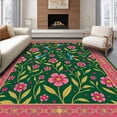 thumbnail image 1 of ODIKA 8'x10' Machine Washable Non-Slip Area Rug, Hummingbird Garden Blooms Interlocking Floral Motif Design High Traffic Rug with Pad, Green, 641110, 1 of 8