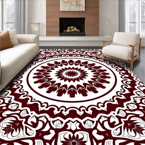ODIKA 8'x10' Machine Washable Non-Slip Area Rug, Inspired Design Featuring Stylized Petal Whorls High Traffic Rug, Brown, 570220