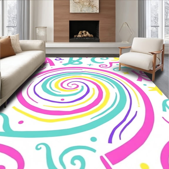 ODIKA 8'x10' Machine Washable Non-Slip Area Rug, Interactive ABC Discovery featuring Fun Typography High Traffic Rug, Pink, 689919