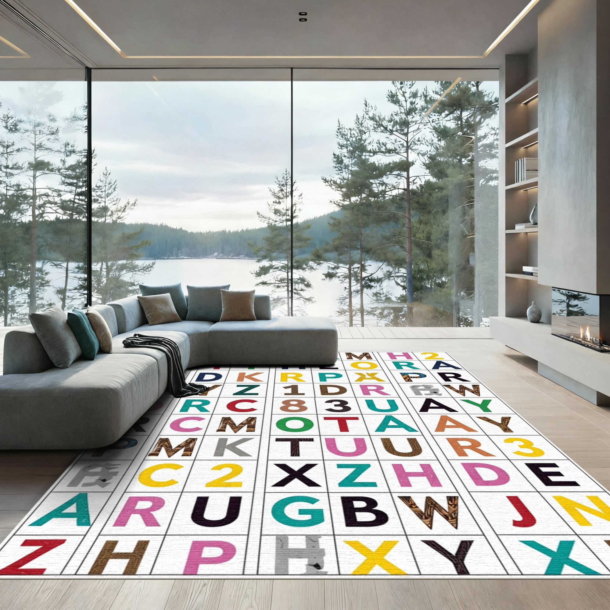 ODIKA 8'x10' Machine Washable Non-Slip Area Rug, Interactive Letter ...