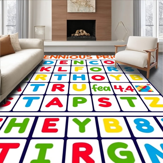 ODIKA 8'x10' Machine Washable Non-Slip Area Rug, Interactive Number Letter Discovery Preschool Teaching Floor Covering High Traffic Rug, Red, 699768