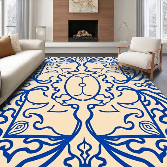 ODIKA 8'x10' Machine Washable Non-Slip Area Rug, Interlacing Luxurious Exquisite Magnificence High Traffic Rug, Beige, 663850
