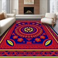 thumbnail image 1 of ODIKA 8'x10' Machine Washable Non-Slip Area Rug, Intricate Burst Design with Ornate Floral Medallion High Traffic Rug with Pad, Blue, 591394, 1 of 8