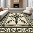 thumbnail image 1 of ODIKA 8'x10' Machine Washable Non-Slip Area Rug, Intricate Damask with Flourishing Leaves and Curved Petal High Traffic Rug, Beige, 386336, 1 of 7