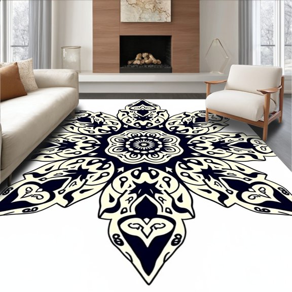 ODIKA 8'x10' Machine Washable Non-Slip Area Rug, Intricate Motif Easy Care Contemporary High Traffic Rug, Black, 658362