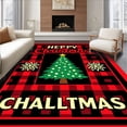 thumbnail image 1 of ODIKA 8'x10' Machine Washable Non-Slip Area Rug, Jolly Holiday Checkered Tree with Vintage Lettering and Sprinkles High Traffic Rug, Red, 651556, 1 of 7