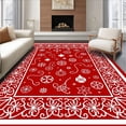 thumbnail image 1 of ODIKA 8'x10' Machine Washable Non-Slip Area Rug, Joyful Celebration Semicircular Entryway Seasonal Doorway High Traffic Rug with Pad, Red, 617640, 1 of 8