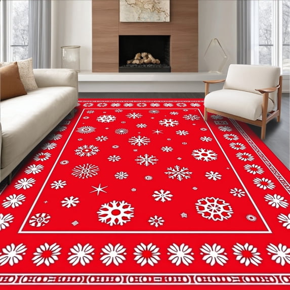 ODIKA 8'x10' Machine Washable Non-Slip Area Rug, Joyful Seasonal Celebration Decorative High Traffic Rug with Pad, Red, 738911