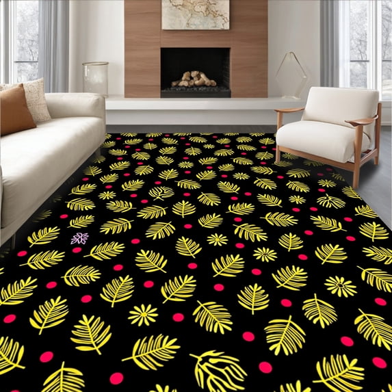 ODIKA 8'x10' Machine Washable Non-Slip Area Rug, Joyful Winter Greenery Floor Celebration Entryway Decoration High Traffic Rug with Pad, Yellow, 623640