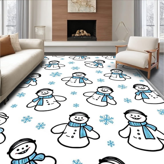 ODIKA 8'x10' Machine Washable Non-Slip Area Rug, Joyful Winter Wonderland Frosty Celebration Pathway Adornment High Traffic Rug with Pad, White, 615414