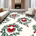thumbnail image 1 of ODIKA 8'x10' Machine Washable Non-Slip Area Rug, Joyful Winter Wreath with Ribbon Bow Motifs High Traffic Rug, Green, 742257, 1 of 7