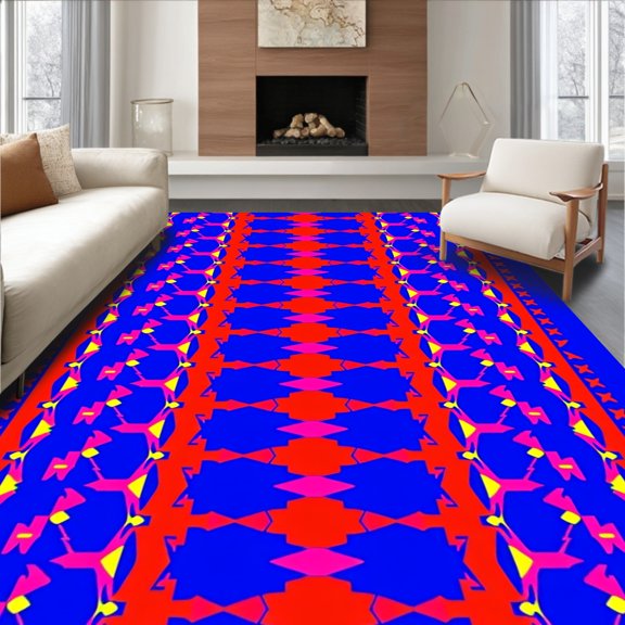 ODIKA 8'x10' Machine Washable Non-Slip Area Rug, Lattice Sports Memorabilia with Championship Styling High Traffic Rug, Blue, 669908