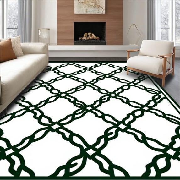 ODIKA 8'x10' Machine Washable Non-Slip Area Rug, Lattice Trellis Design Plush Foam High Traffic Rug, Green, 590118