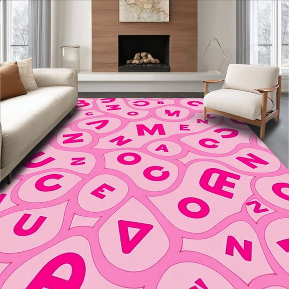 ODIKA 8'x10' Machine Washable Non-Slip Area Rug, Learning Playmat with Bold ABC Letters Friendly Animals and Pathways High Traffic Rug, Pink, 693073