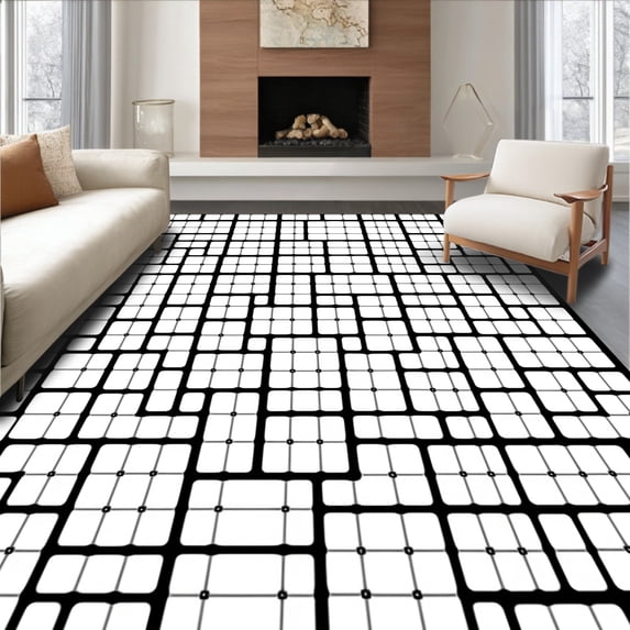 ODIKA 8'x10' Machine Washable Non-Slip Area Rug, Luxe Domino Sophisticated Decorative Centerpiece High Traffic Rug with Pad, Black, 577669