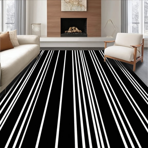 ODIKA 8'x10' Machine Washable Non-Slip Area Rug, Luxe Waterfall Cascade Transitional Artisan High Traffic Rug, Black, 657984