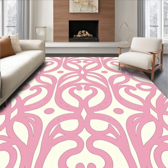 ODIKA 8'x10' Machine Washable Non-Slip Area Rug, Luxurious Curled Sheepskin with Undulating Waves Design High Traffic Rug, Pink, 531903