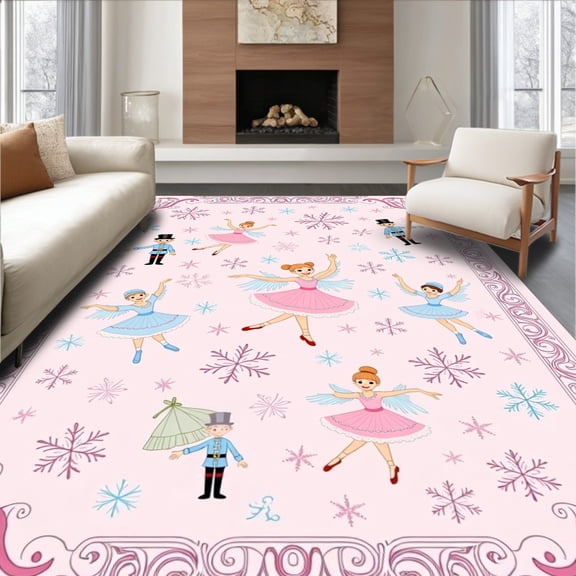 ODIKA 8'x10' Machine Washable Non-Slip Area Rug, Magical Ballet Dancer Doorstep Welcoming Entrance Decoration High Traffic Rug, Pink, 609037