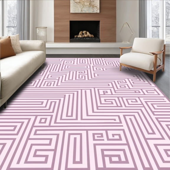 ODIKA 8'x10' Machine Washable Non-Slip Area Rug, Maze Labyrinth Puzzle High Traffic Rug, Purple, 523826