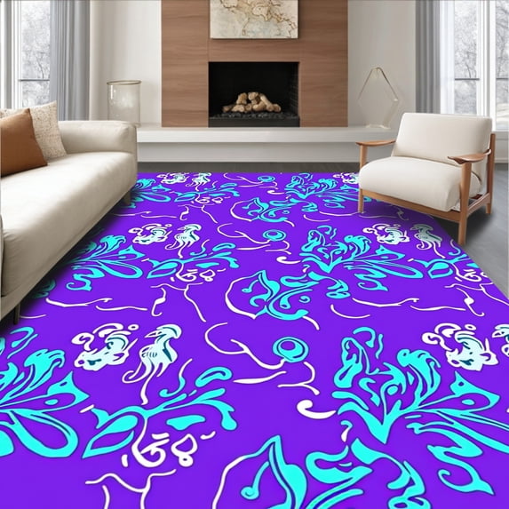 ODIKA 8'x10' Machine Washable Non-Slip Area Rug, Mermaid Scales Seahorse Jellyfish Mystical Underwater High Traffic Rug, Purple, 701893