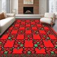thumbnail image 1 of ODIKA 8'x10' Machine Washable Non-Slip Area Rug, Merry Bells and Poinsettia Interlocking Ornament High Traffic Rug, Red, 631029, 1 of 7