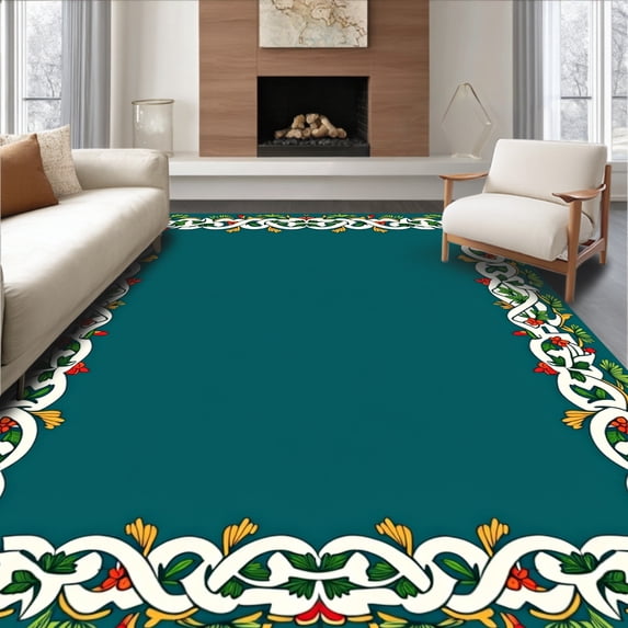 ODIKA 8'x10' Machine Washable Non-Slip Area Rug, Merry Twist Hearth Adornment High Traffic Rug, White, 613251