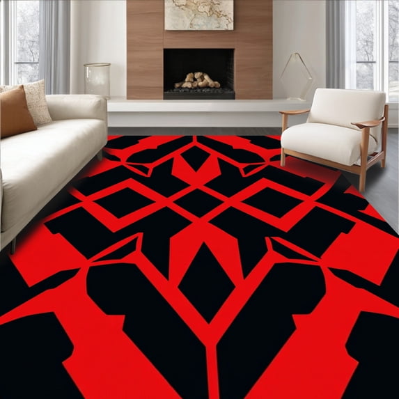 ODIKA 8'x10' Machine Washable Non-Slip Area Rug, Midnight Elegance Interlocking Lattice Contemporary Shag High Traffic Rug, Red, 580954