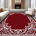 thumbnail image 1 of ODIKA 8'x10' Machine Washable Non-Slip Area Rug, Midnight Scrollwork Featuring Flourished Swirls and Filigree Detailing High Traffic Rug with Pad, Red, 731246, 1 of 8