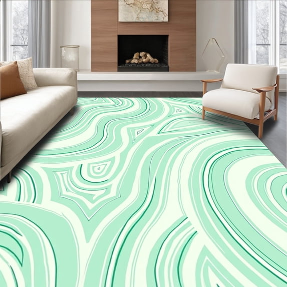 ODIKA 8'x10' Machine Washable Non-Slip Area Rug, Mint & Willow Green Abstract High Traffic Rug with Pad, Mint Green, 382085
