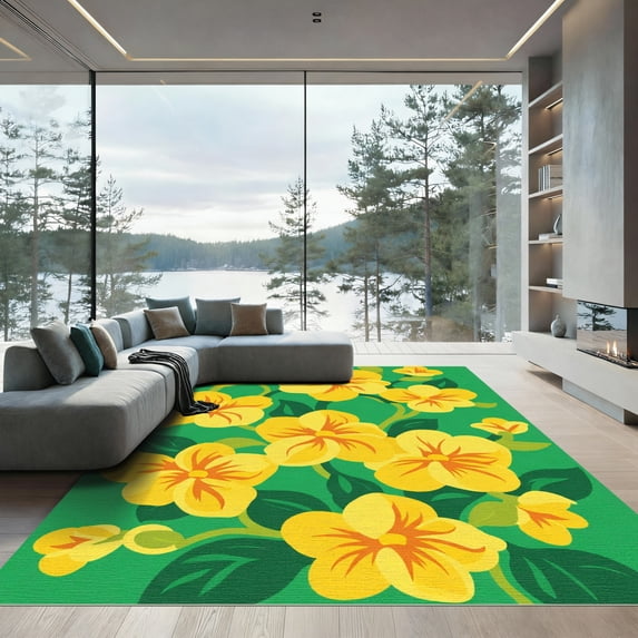 ODIKA 8'x10' Machine Washable Non-Slip Area Rug, Modern Green High Traffic Rug with Pad, Green, 1050704