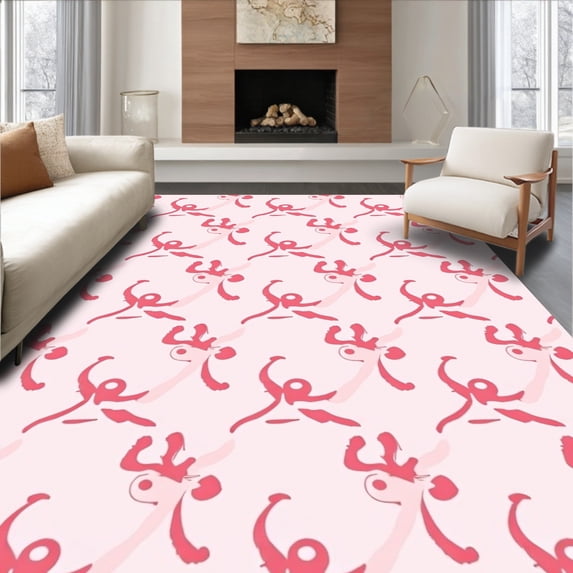 ODIKA 8'x10' Machine Washable Non-Slip Area Rug, Modern Interlocking Lattice with Subtle Abstract Flourishes High Traffic Rug, Pink, 661975