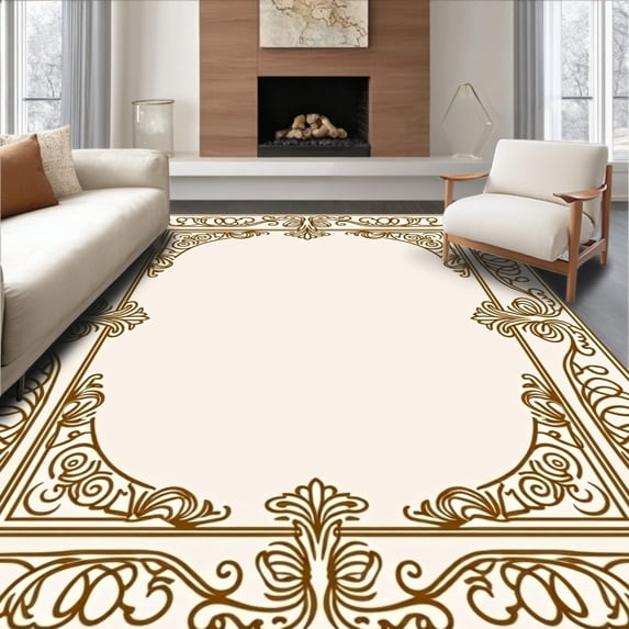 ODIKA 8'x10' Machine Washable Non-Slip Area Rug, Morgan Heirloom Traditional Ornate Decorative Sophisticated High Traffic Rug with Pad, Beige, 546577
